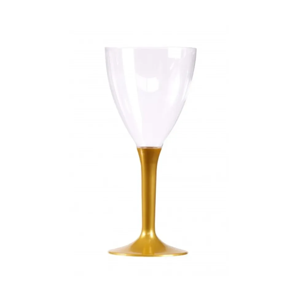 10 VERRES À VIN RÉUTILISABLES 16CL PIED OR