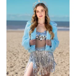 VESTE FLUFFY PELUCHE BLEU CLAIR FEMME