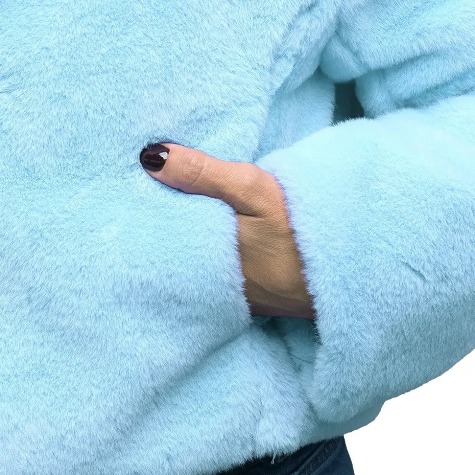 VESTE FLUFFY PELUCHE BLEU CLAIR FEMME