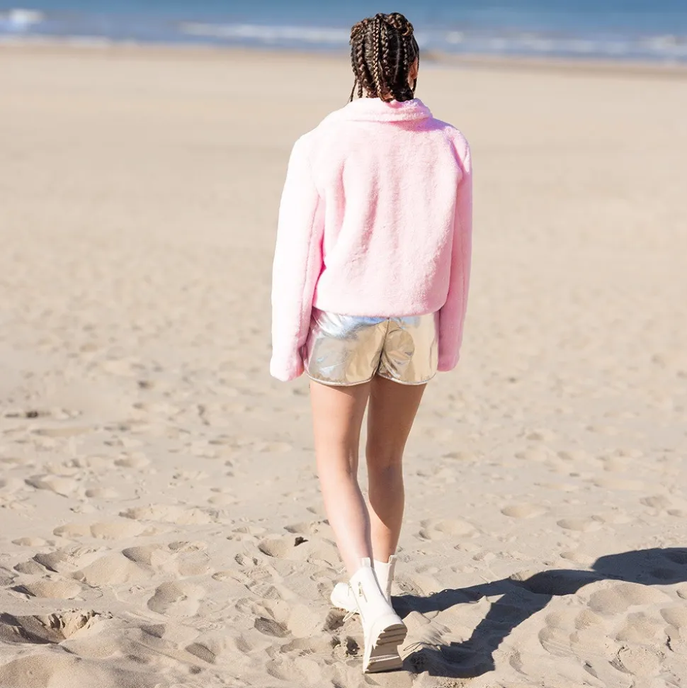 VESTE FLUFFY PELUCHE ROSE CLAIR FEMME