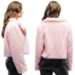 VESTE FLUFFY PELUCHE ROSE CLAIR FEMME