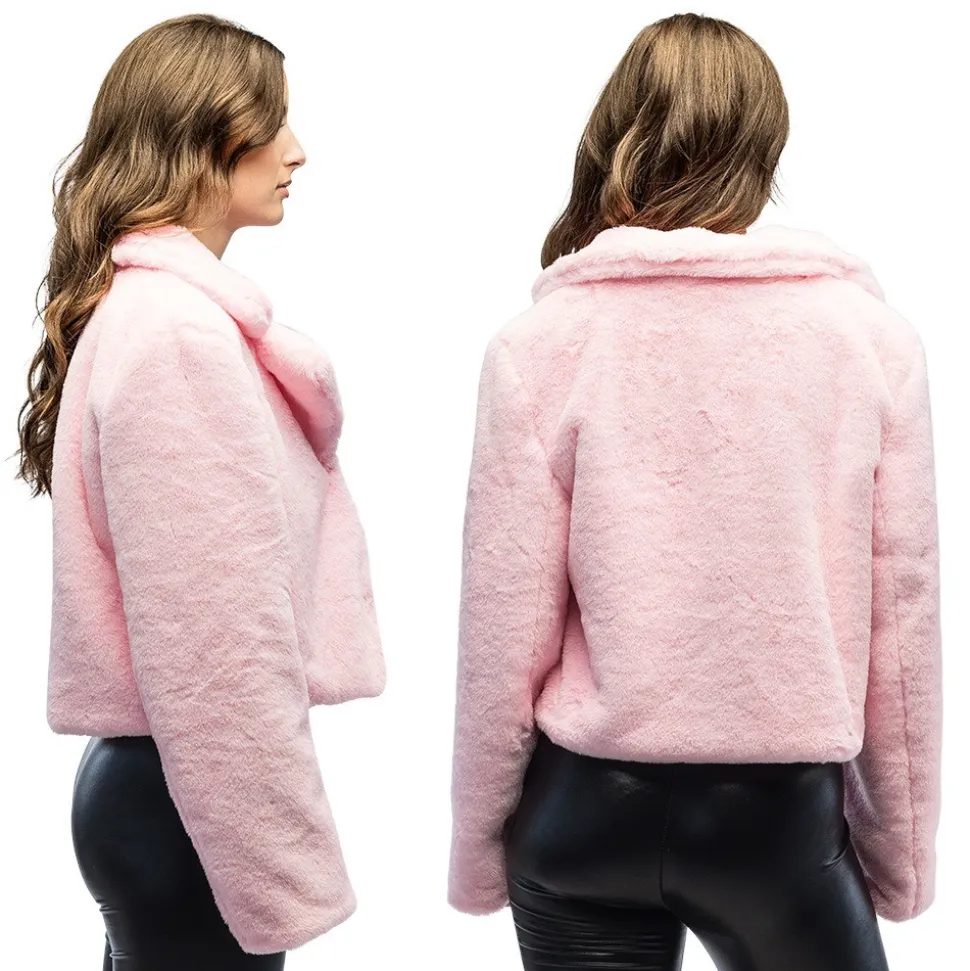 VESTE FLUFFY PELUCHE ROSE CLAIR FEMME