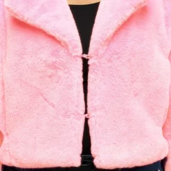 VESTE FLUFFY PELUCHE ROSE CLAIR FEMME